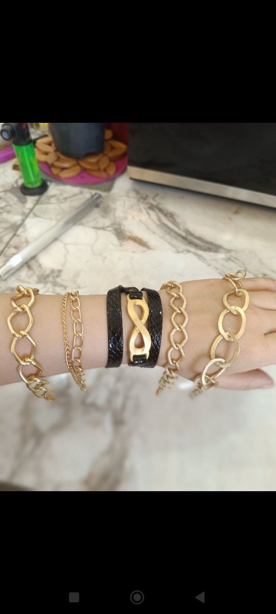 kombinlenebilir Zincir Detaylı Altın Rengi Kadın Bileklik set - Görsel 4